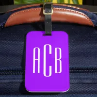 Vivid Violet Vertical Three Letter Monogram Luggage Tag