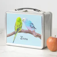 Cute budgie couple - personalizable  metal lunch box