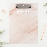 Blush Pink Marble Trendy Cute Personalized Name Clipboard