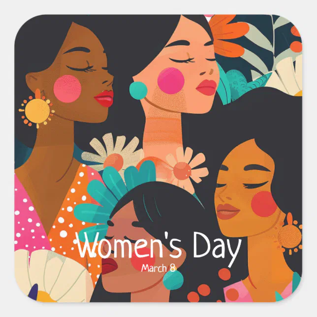 Floral Pink International Women's Day Square Sticker