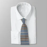 Southwest Style Blue and Brown Geometric Pattern Neck Tie