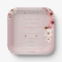 Elegant Floral Blossom Wedding Invitation Design Paper Plates