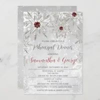 Silver Red Snowflakes Winter Rehearsal Dinner  Invitation