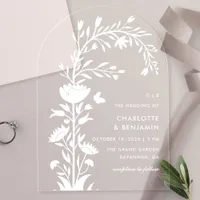 Modern White Floral Butterfly Wedding Acrylic Invitations