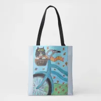 Folk Art Bicycle Cat Unique Fun Painting  Tote Bag