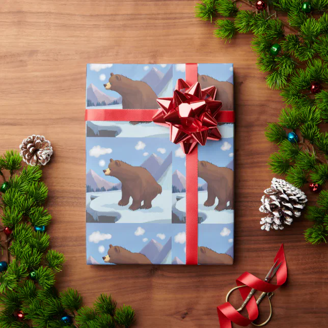 Brown bear in the mountains wrapping paper