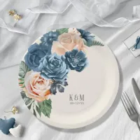 Roses Blue/Peach Wedding ID584 Paper Plates