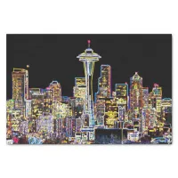 Dark be the Night - Luminous Seattle Skyline Tissue Paper