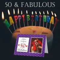 50 and Fabulous 50th Birthday Photo Royal Purple Card