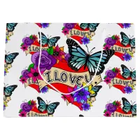 I Love You | Hearts, Roses and Butterflies  Large Gift Bag