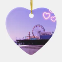 Santa Monica Pier Purple Hearts Ceramic Ornament