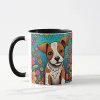 Cute Puppy with Whimsical Folk Art Flowers Mug