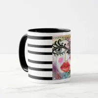 Collage Art Colorful Bold Lip Quirky Eyes Graffiti Mug