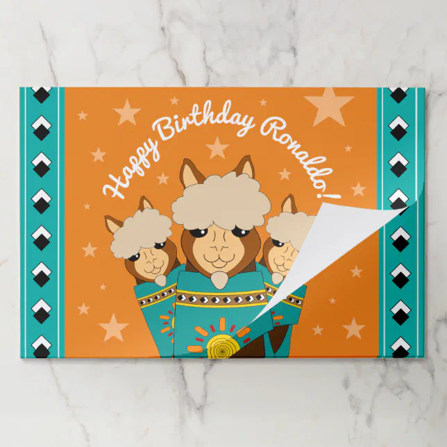 Cute Happy Birthday Boy Alpacas in Teal Serapes Paper Pad