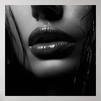 Close up of a woman's parted lips B&W photo