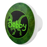 Personalized Green Dinosaur Hide  Ceramic Knob