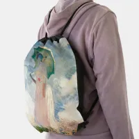 Woman with Parasol Claude Monet Vintage Art Drawstring Bag