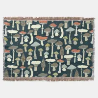 Woodland Mushrooms Pattern Rustic Throw Blanket