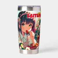 Cute Anime Girl Eating Strawberries | Summer Day Insulated Tumbler