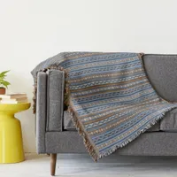 Southwest Style Blue and Brown Geometric Pattern Throw Blanket