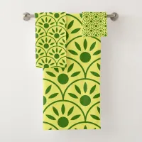 Yellow And Green Print Bath Towel Set