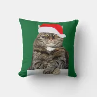 Christmas Cat Humbug Photo with Santa Hat Throw Pillow