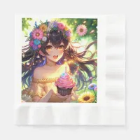 Pretty Anime Girl's Birthday Cupcake Napkins