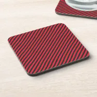 Thin Black and Red Diagonal Stripes Beverage Coaster