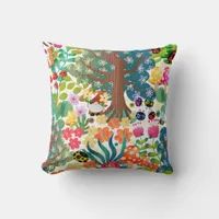 Whimsical Bright Fantasy Woodland Forest Throw Pillow