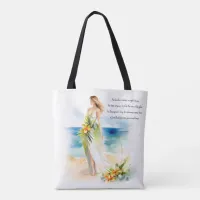 Bride standing by the beach | Watercolor Wedding Tote Bag