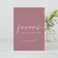 Merlot Dusty Rose Wedding Favors Sign 5x7 Invitation