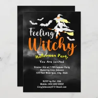 Feeling Witchy Bats Moon Black Sky Halloween Party Invitation