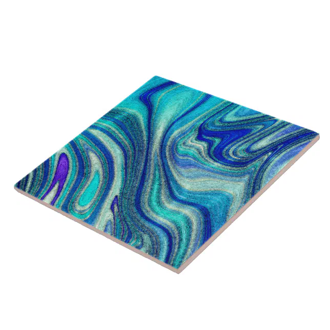 Elegant Aquamarine Paua Rainbow Shell Inspired Ceramic Tile