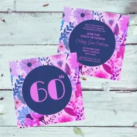 Mom 60th Birthday Pink, Blue And Purple Floral Invitation
