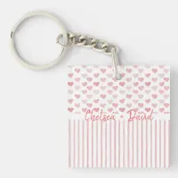 Blush Pink Watercolor Hearts and Stripes Photo Keychain