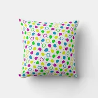 Colorful neon dots and shapes retro pattern throw pillow