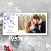 Blue Snowflake on White Winter Wedding Thank You