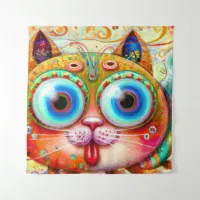 Colorful Fantasy Cat sticking out its Tongue Tapestry