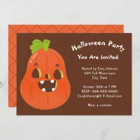 Kawaii Halloween Jack o' Lantern Brown White Party Invitation