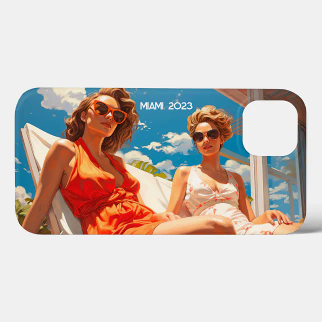 Pair of ladies on a Miami sun deck iPhone 13 Case