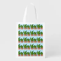 Shelves of Aloe Vera Plants Ai Art Grocery Bag