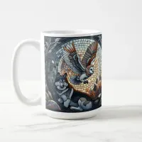 Owl and Wolf Mosaic Nature Ai Art  Coffee Mug