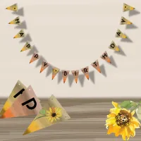 Sunflower Watercolor Girl Birthday  Bunting Flags