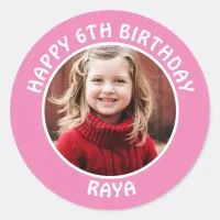 Personalized Photo, Age and Name Birthday Party Classic Round Sticker