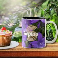 Purple Campanula Flowers Floral Monogram Custom Two-Tone Coffee Mug