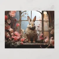 Adorable Rabbit with Pink Flowers Postcard