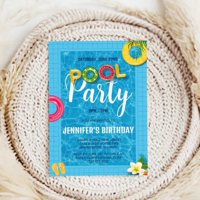 Blue Simple Cool Pool Party | Swimming Birthday Invitation