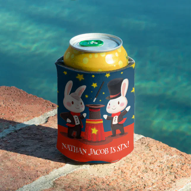 Cute Rabbit Magicians on Stage Magical Birthday Can Cooler