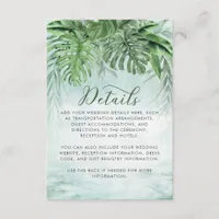 Tropical Watercolor Lush Foliage Wedding Details Enclosure Card