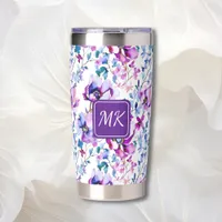 Purple Floral Watercolor Monogrammed Insulated Tumbler